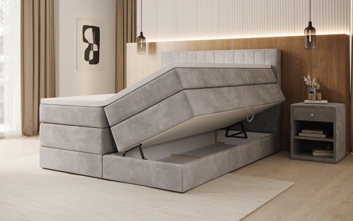 Lit boxspring Avera avec rangement en Velours