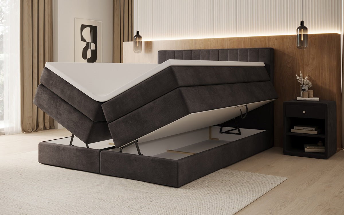 Lit boxspring Avera avec rangement en Velours