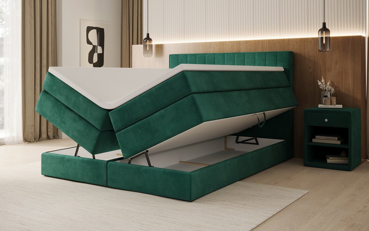 Lit boxspring Avera avec rangement en Velours