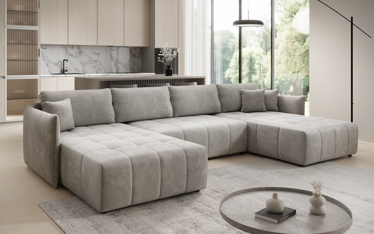 Designer Sofa Velaro U mit Schlaf- und Klappfunktion in Samt