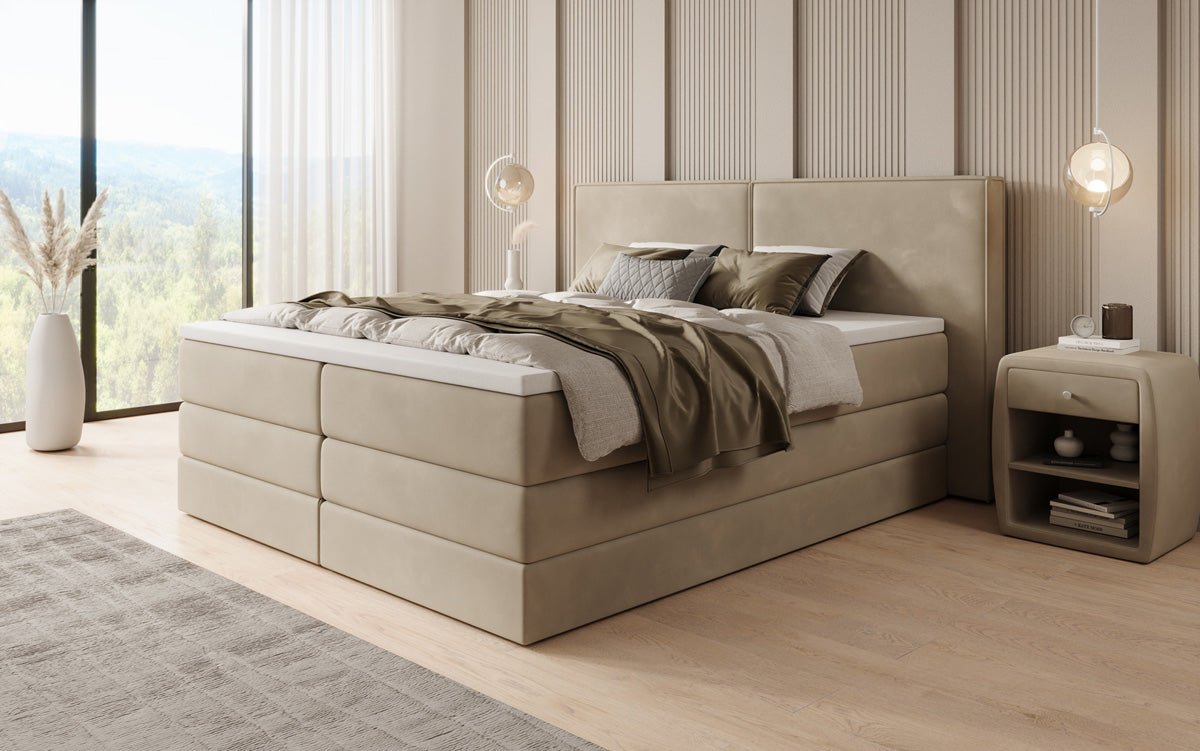 Boxspringbed Ophelia met opklapbare opbergruimte in fluweel