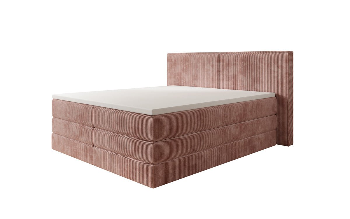 Boxspringbed Ophelia met opklapbare opbergruimte in Ribstof