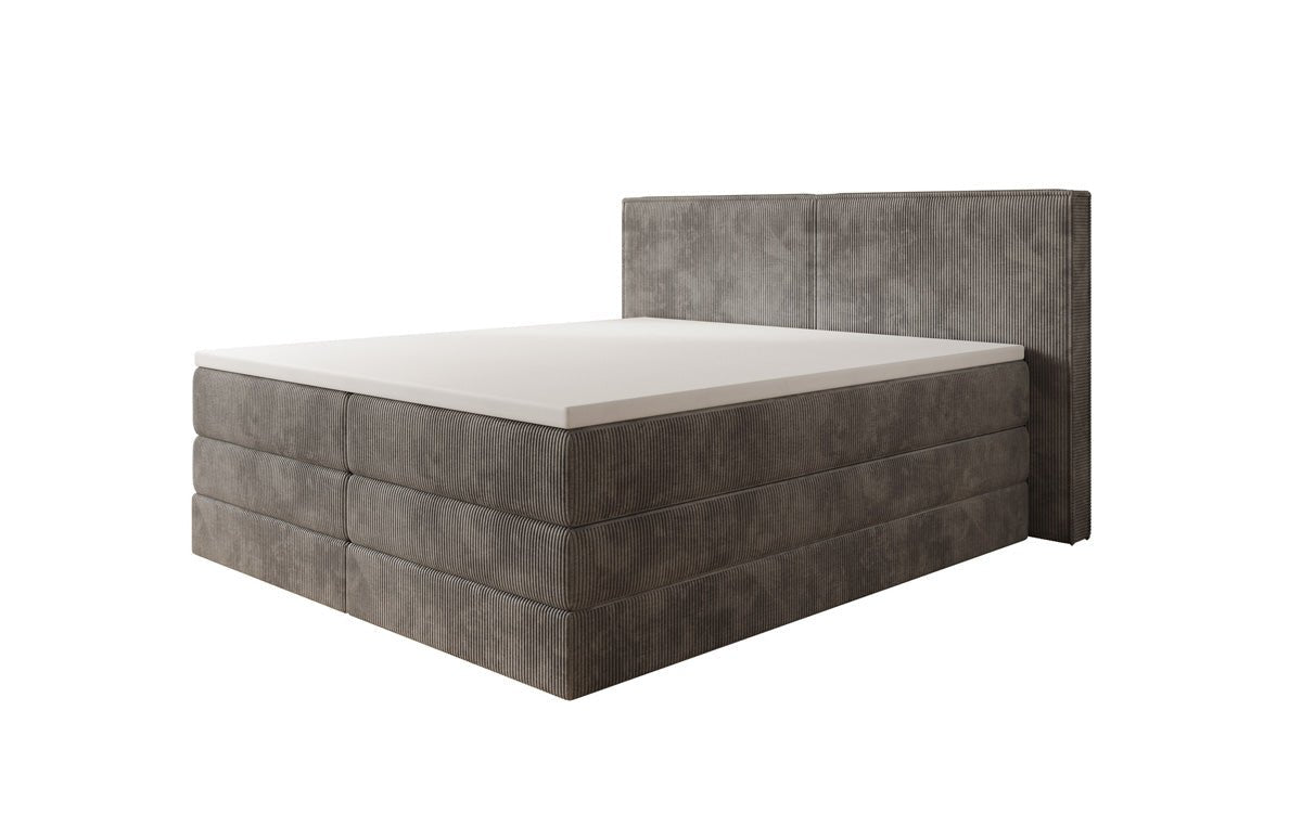 Boxspringbed Ophelia met opklapbare opbergruimte in Ribstof