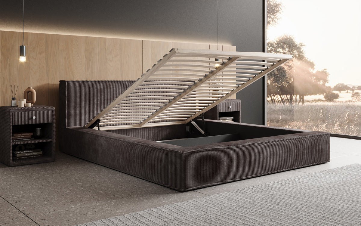 Lit capitonné designer Harmon avec espace de rangement