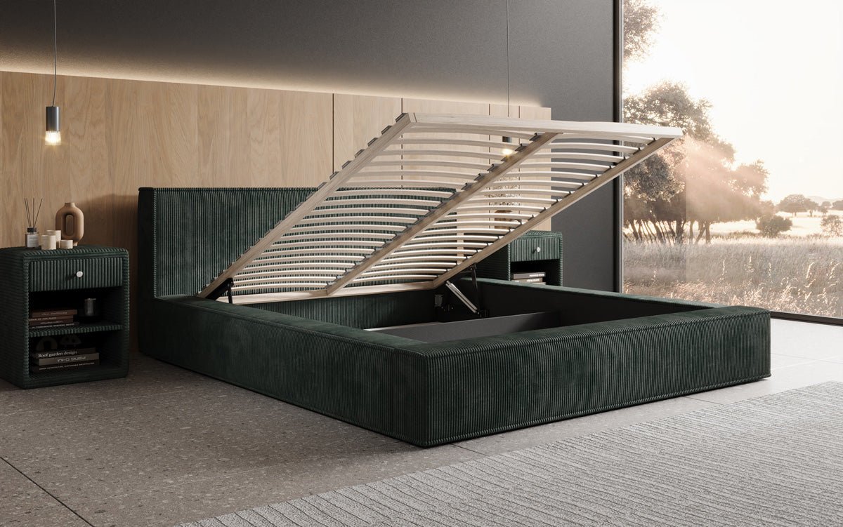 Lit capitonné designer Harmon avec espace de rangement