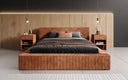 Lit rembourré design Harmon en côtelé avec rangement