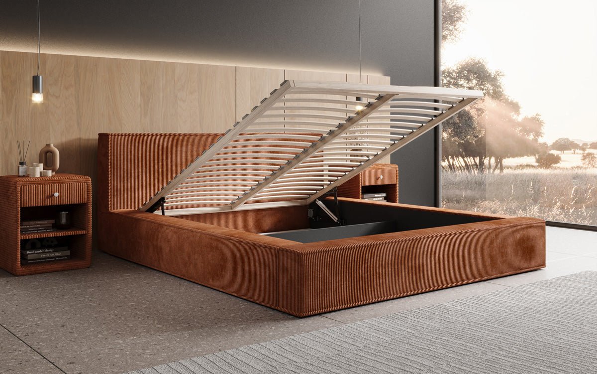 Lit capitonné designer Harmon avec espace de rangement