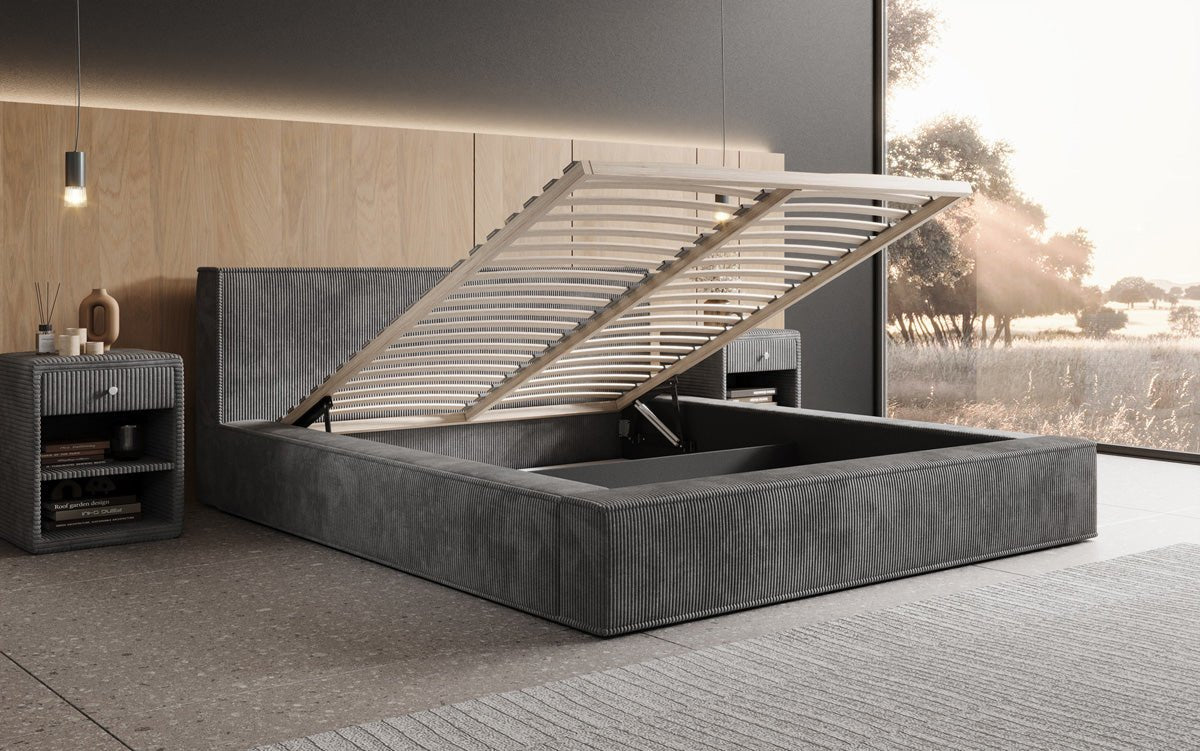 Lit capitonné designer Harmon avec espace de rangement