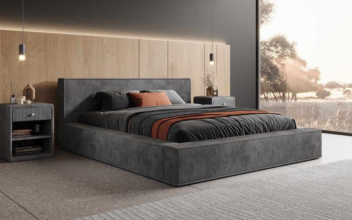 Designer gestoffeerd bed Harmon met opbergruimte