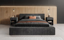 Lit rembourré design Harmon en côtelé avec rangement