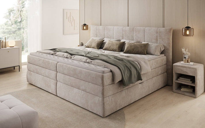 Familien Boxspringbett Stella in 220/240x200 mit Stauraum in Cord