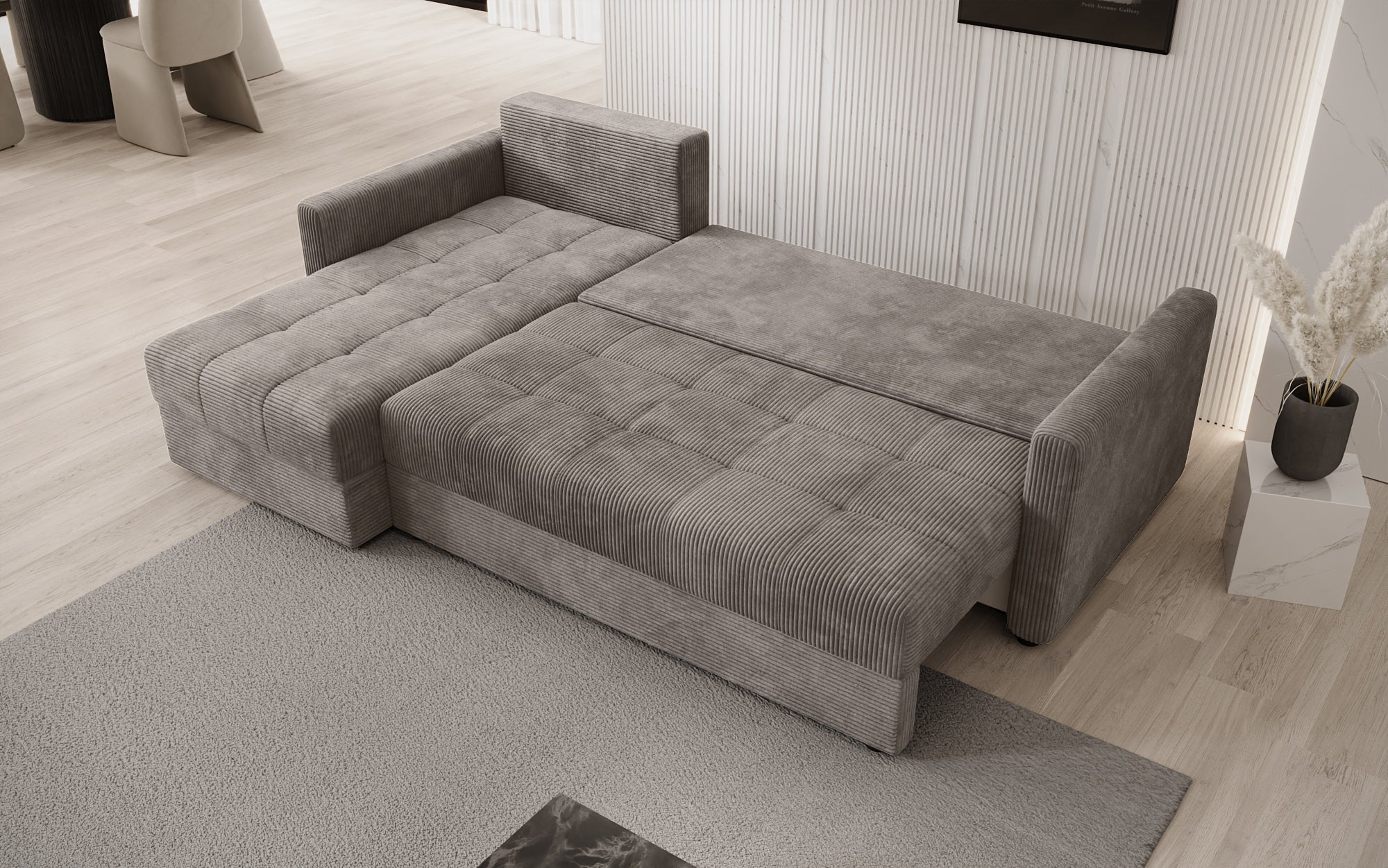 Designer Sofa Roma in Cord mit Schlaf- und Klappfunktion