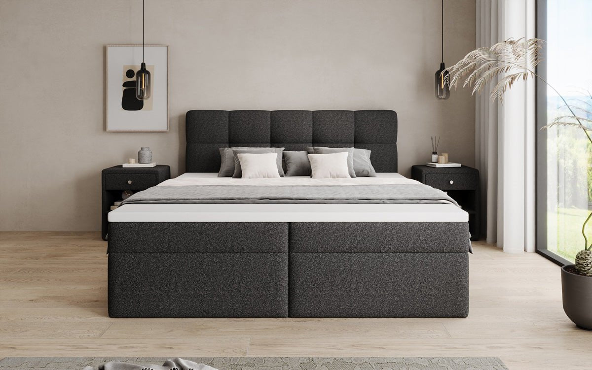Boxspringbett Cozy II in Teddy Bouclé mit Stauraum
