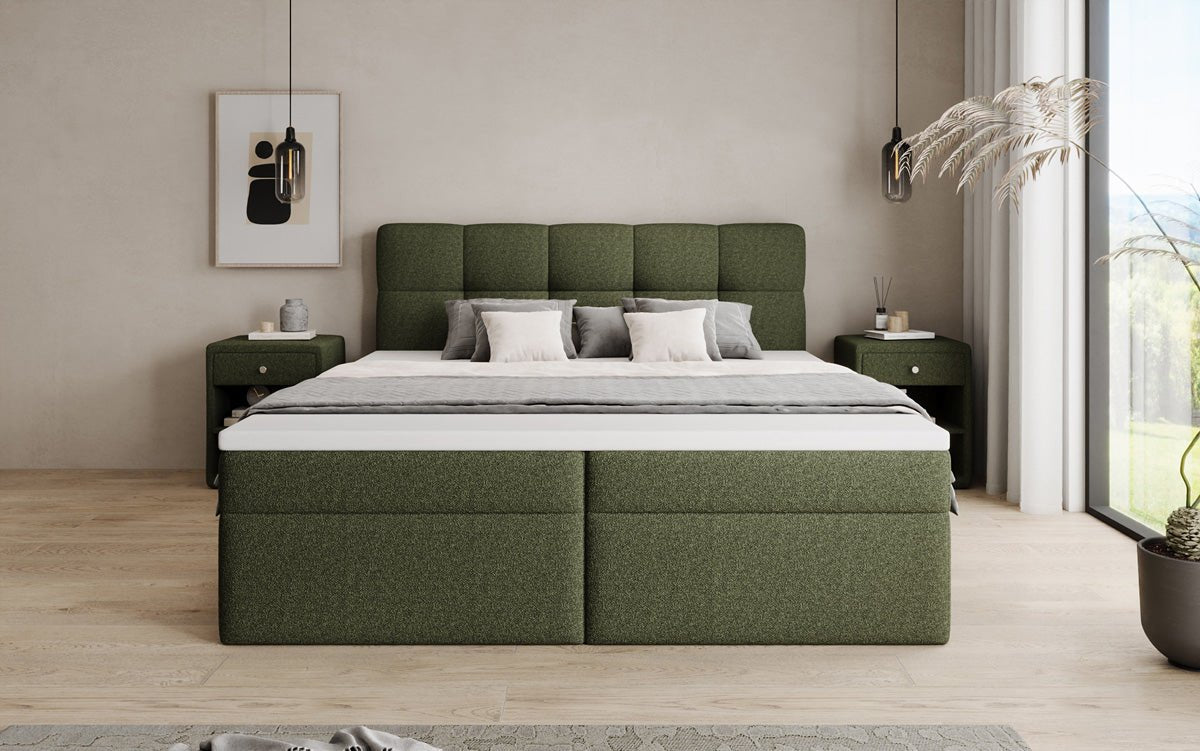 Boxspringbett Cozy II in Teddy Bouclé mit Stauraum