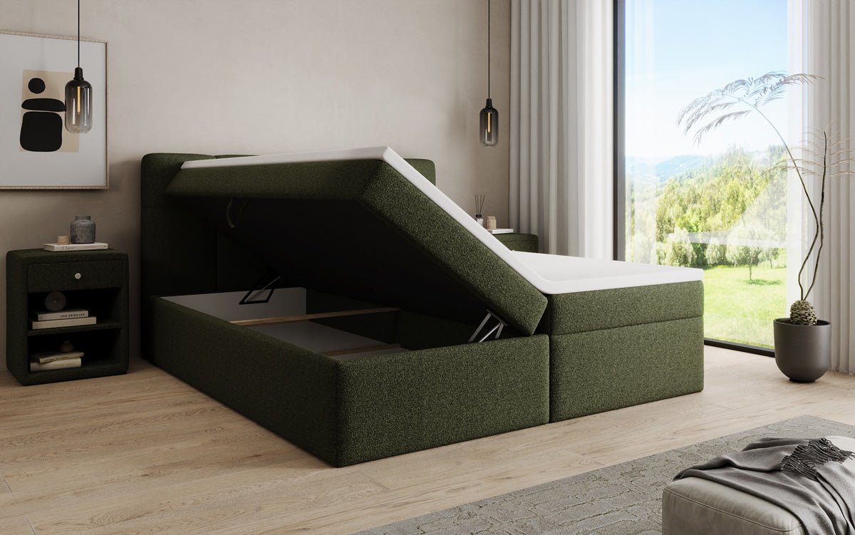 Boxspringbett Cozy II in Teddy Bouclé mit Stauraum