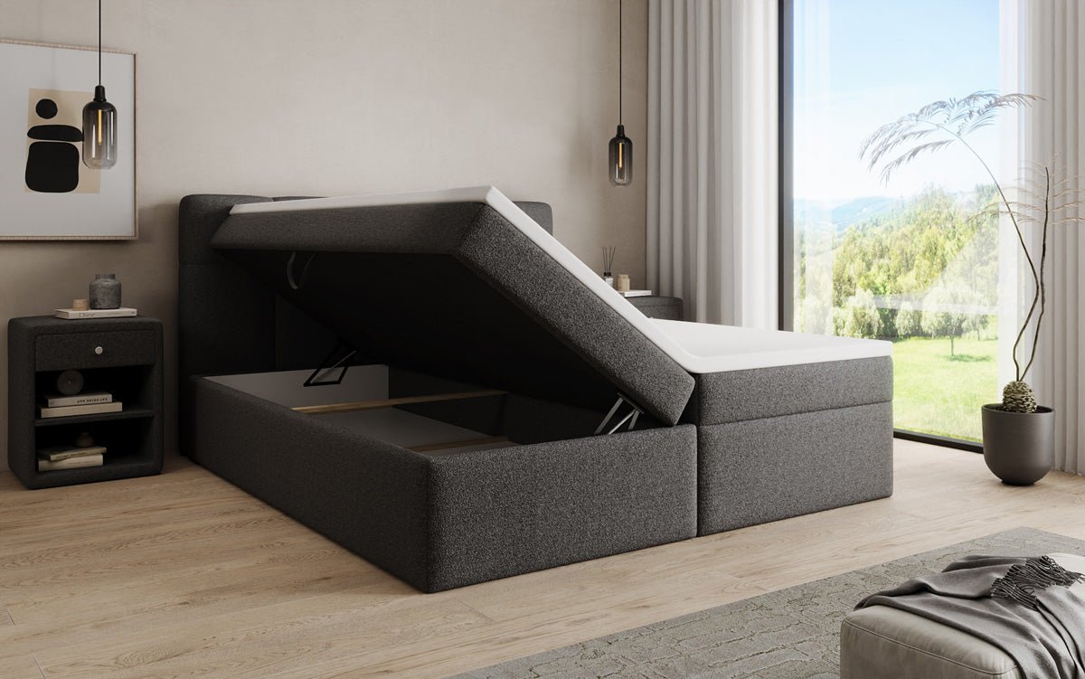 Boxspringbett Cozy II in Teddy Bouclé mit Stauraum