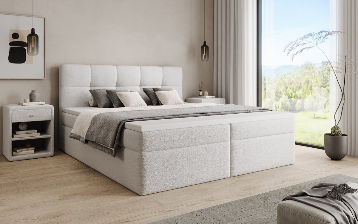 Boxspringbed Cozy II in Teddystof Bouclé met opbergruimte