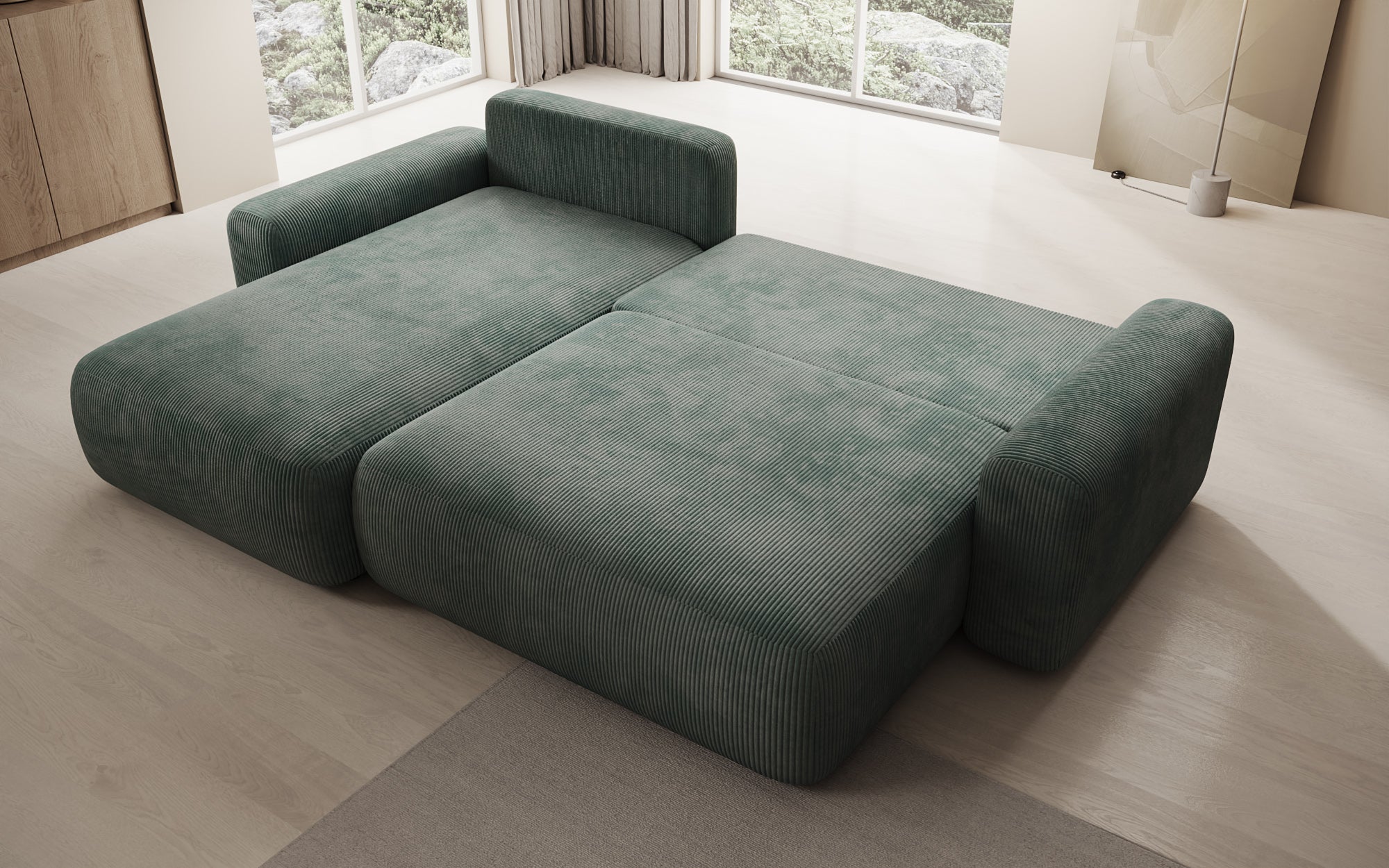 Canapé design Lola avec fonction couchage et fonction pliante en Côtelé