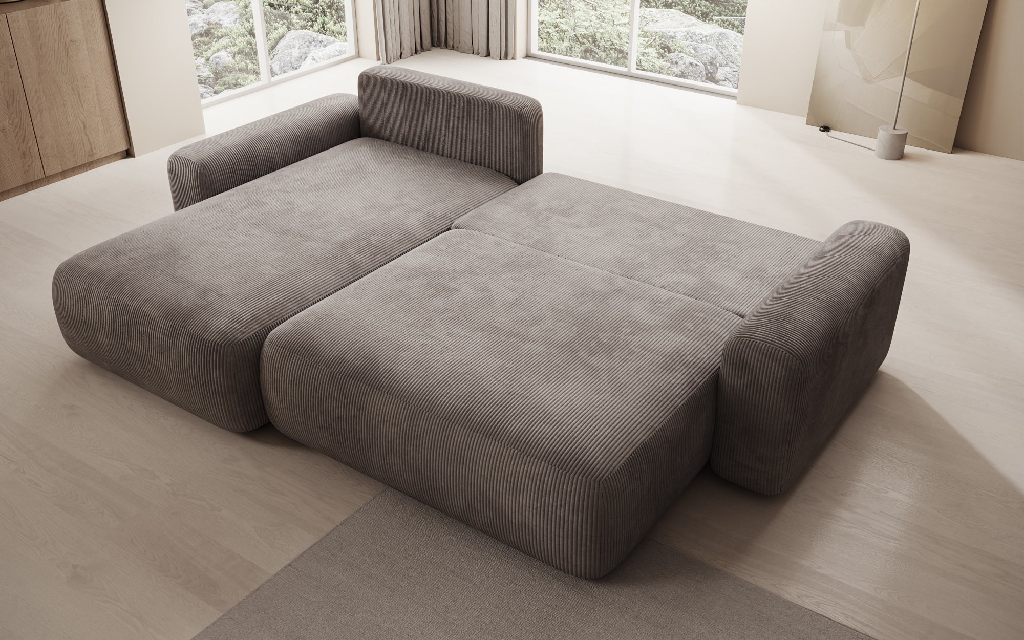 Canapé design Lola avec fonction couchage et fonction pliante en Côtelé
