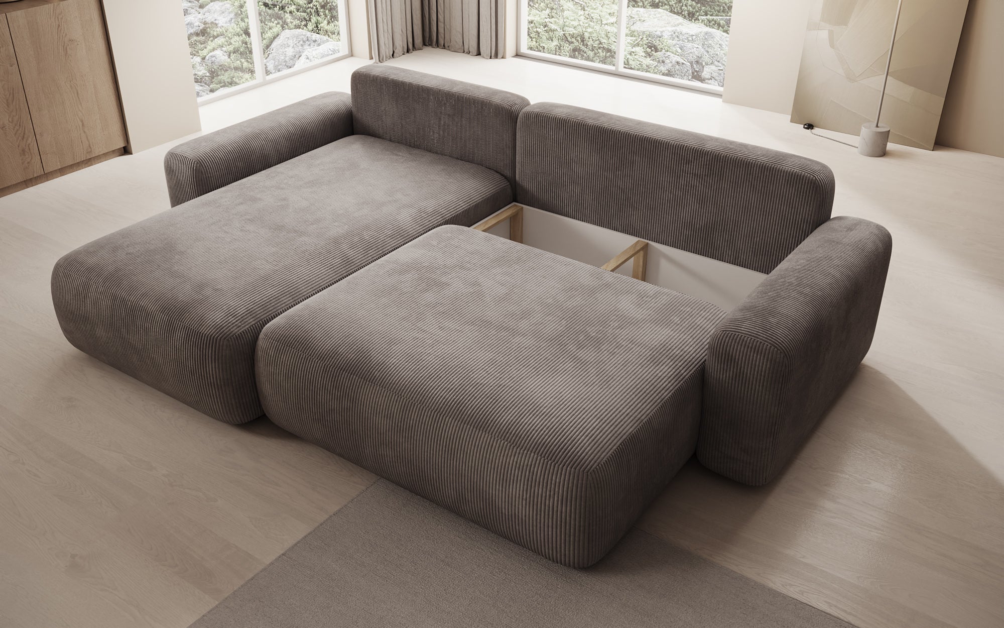 Canapé design Lola avec fonction couchage et fonction pliante en Côtelé
