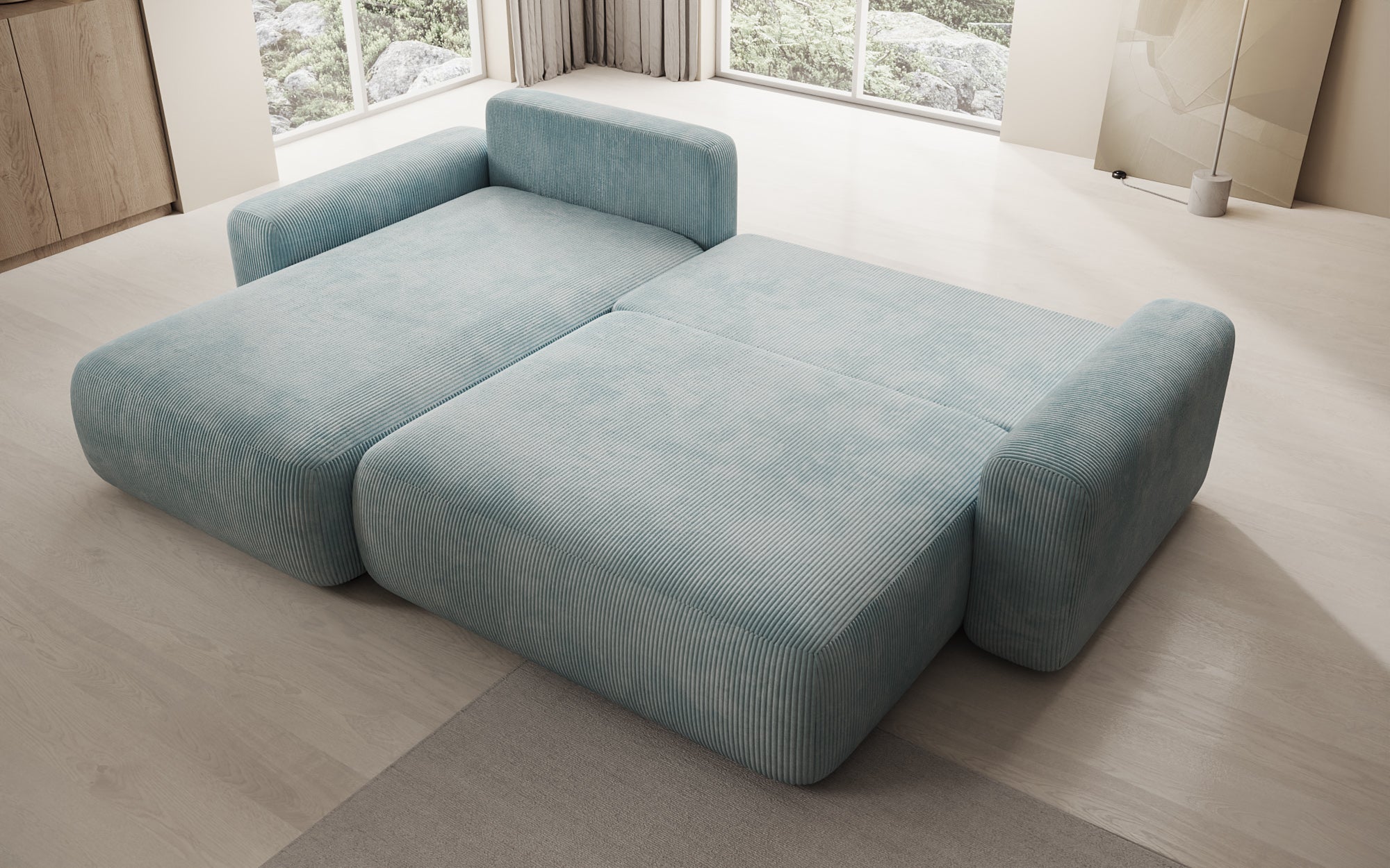Canapé design Lola avec fonction couchage et fonction pliante en Côtelé
