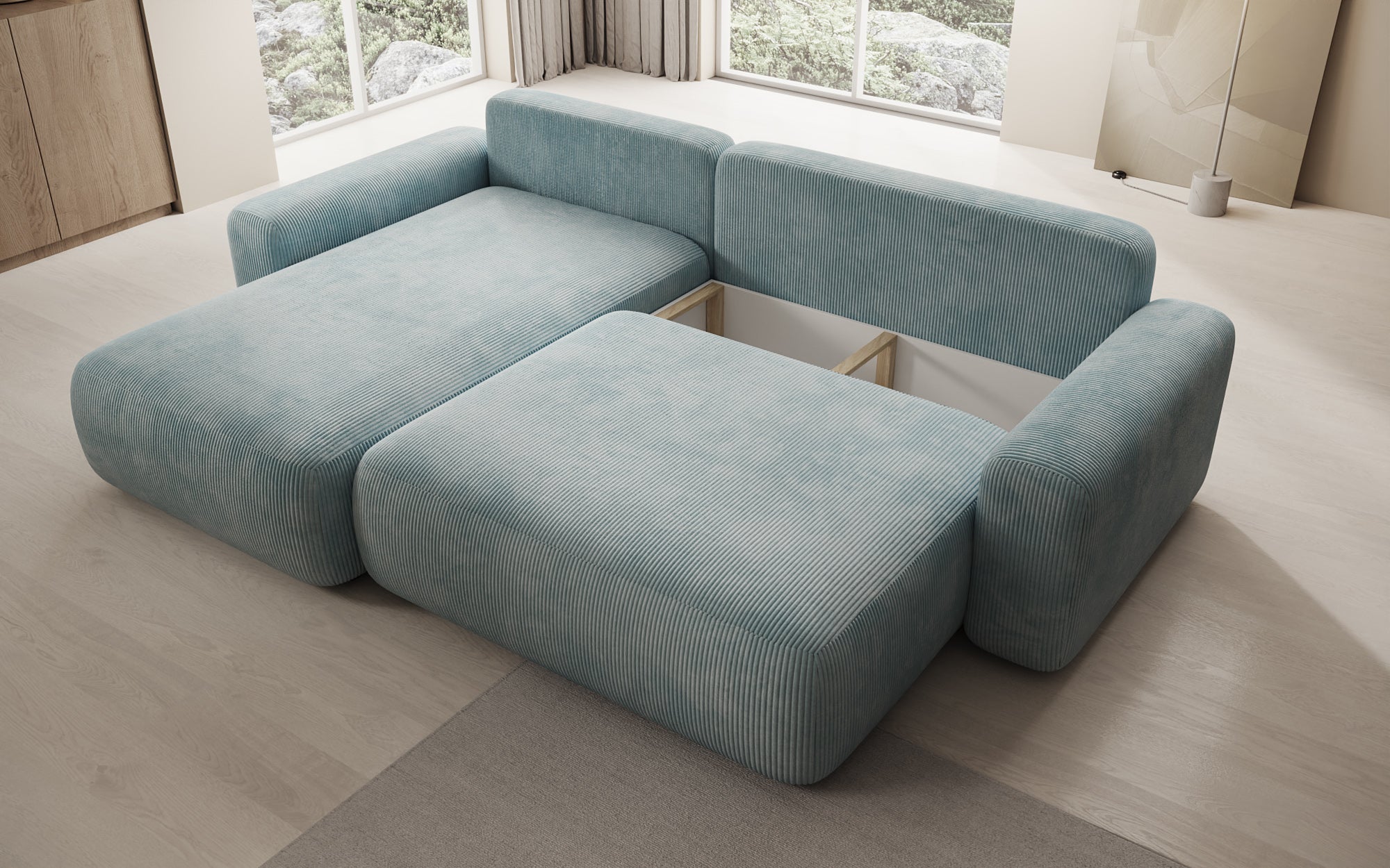 Canapé design Lola avec fonction couchage et fonction pliante en Côtelé