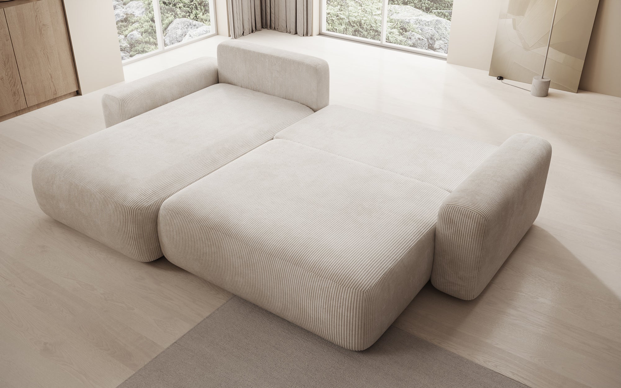 Canapé design Lola avec fonction couchage et fonction pliante en Côtelé