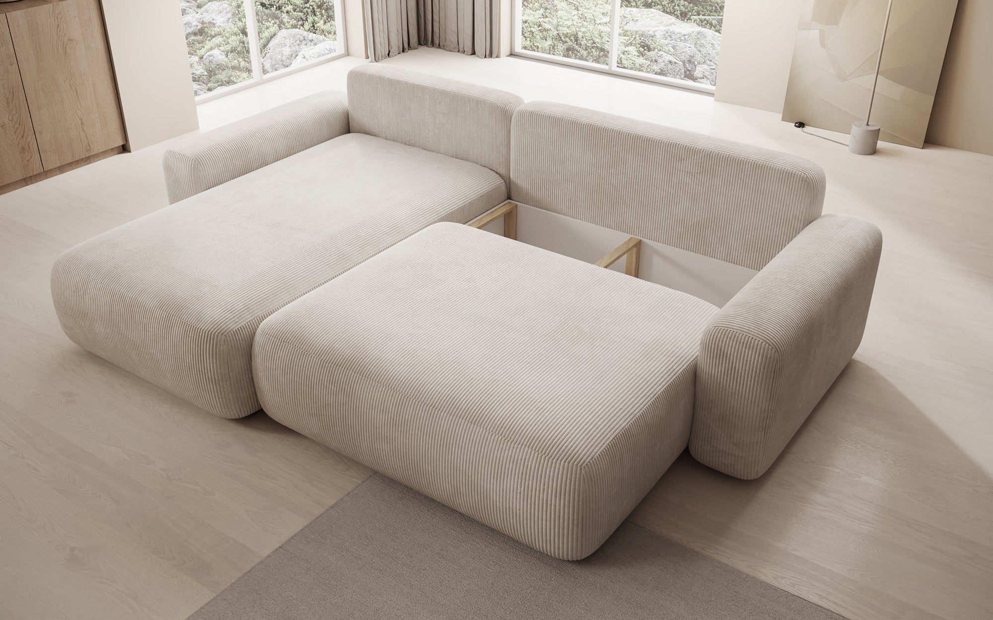 Canapé design Lola avec fonction couchage et fonction pliante en Côtelé