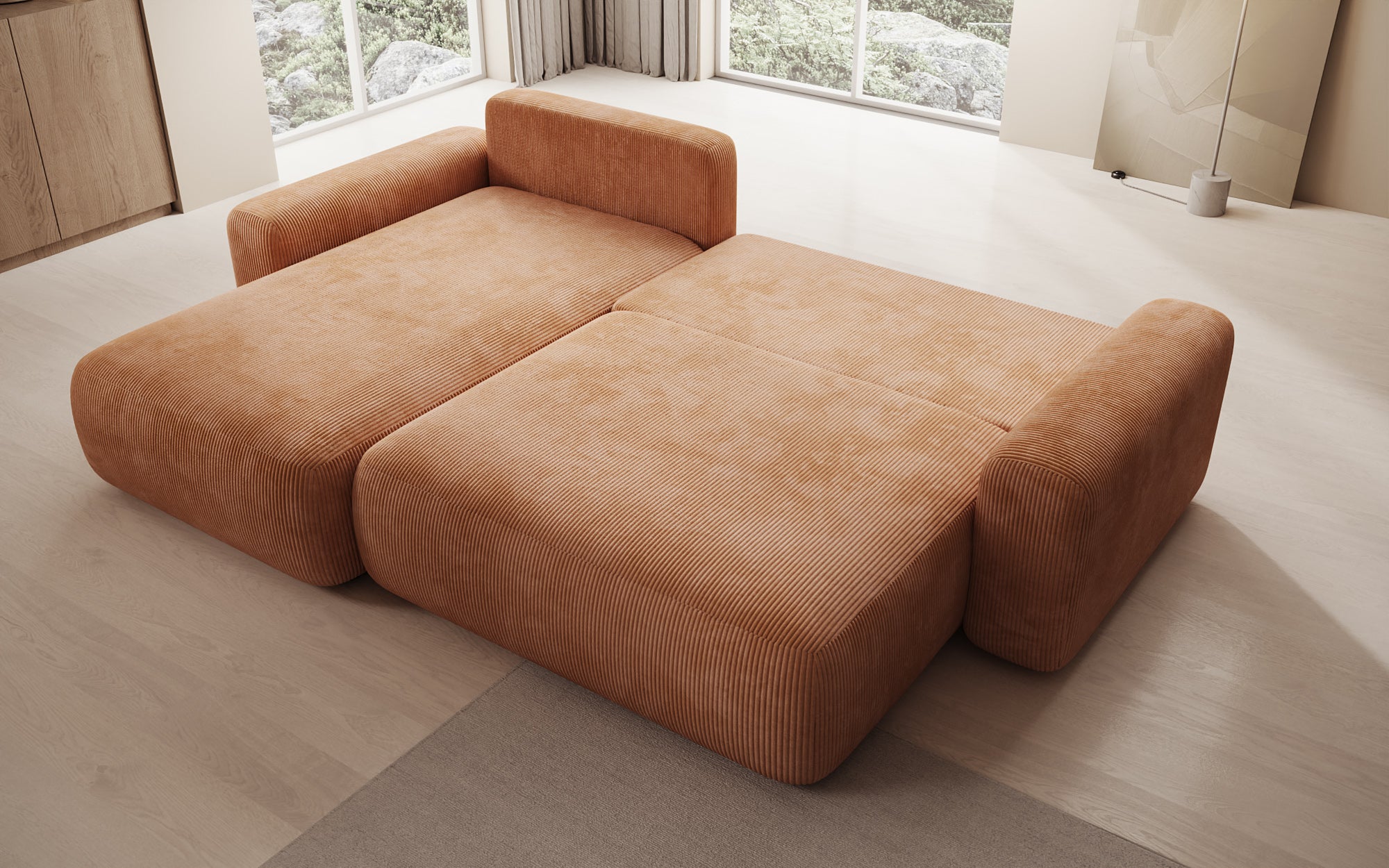 Canapé design Lola avec fonction couchage et fonction pliante en Côtelé