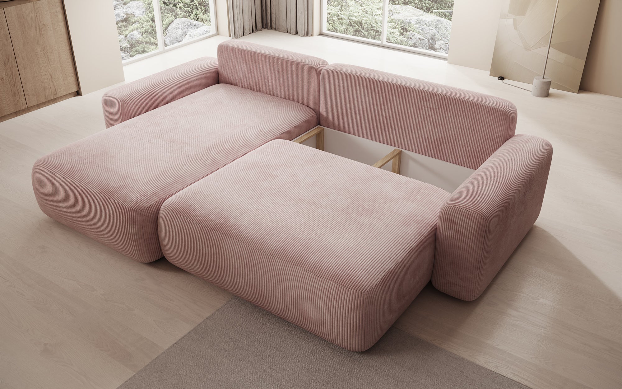 Canapé design Lola avec fonction couchage et fonction pliante en Côtelé
