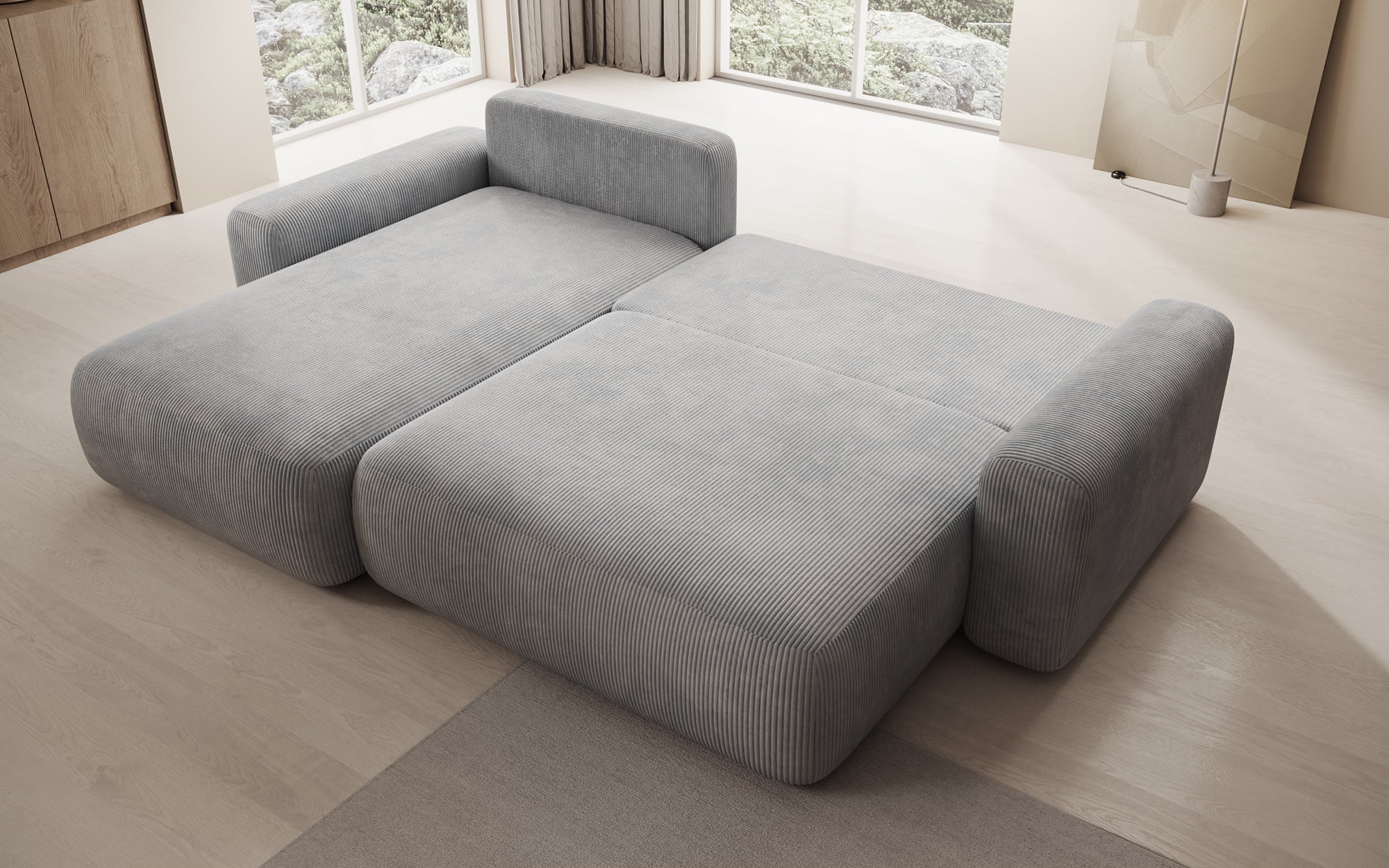 Canapé design Lola avec fonction couchage et fonction pliante en Côtelé
