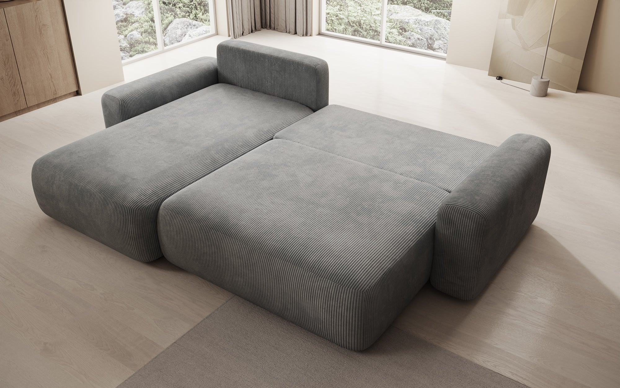 Canapé design Lola avec fonction couchage et fonction pliante en Côtelé