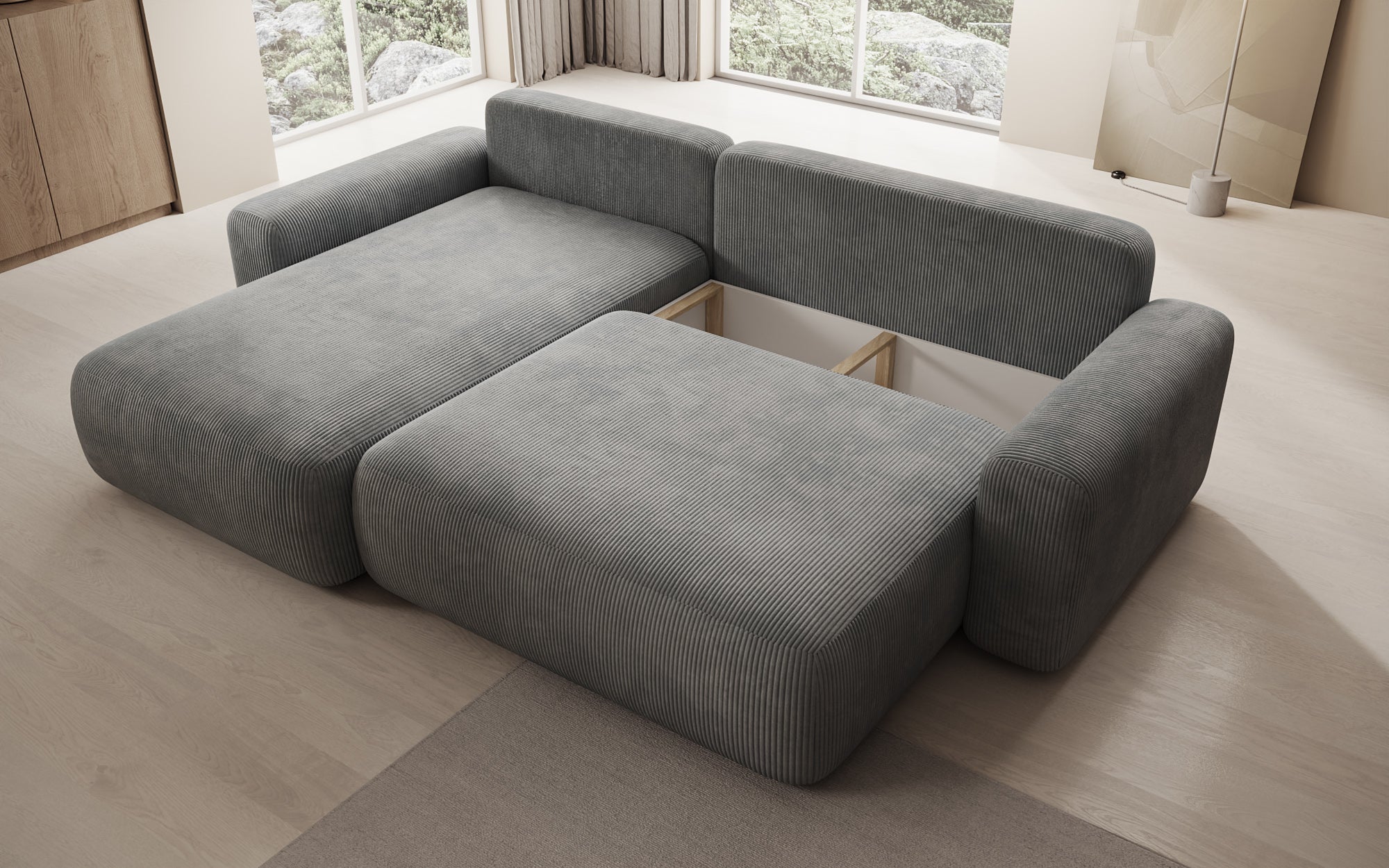 Canapé design Lola avec fonction couchage et fonction pliante en Côtelé