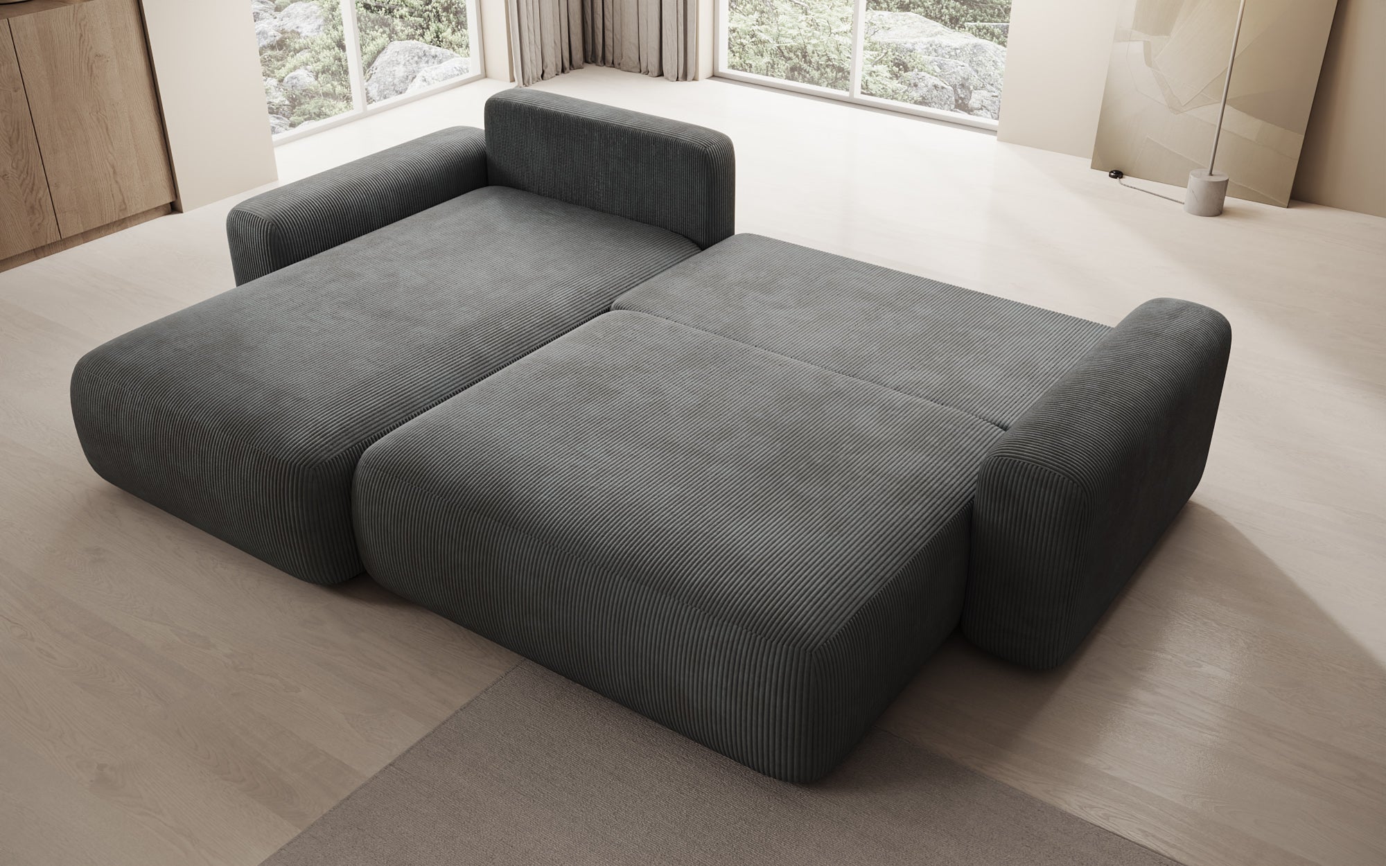 Canapé design Lola avec fonction couchage et fonction pliante en Côtelé