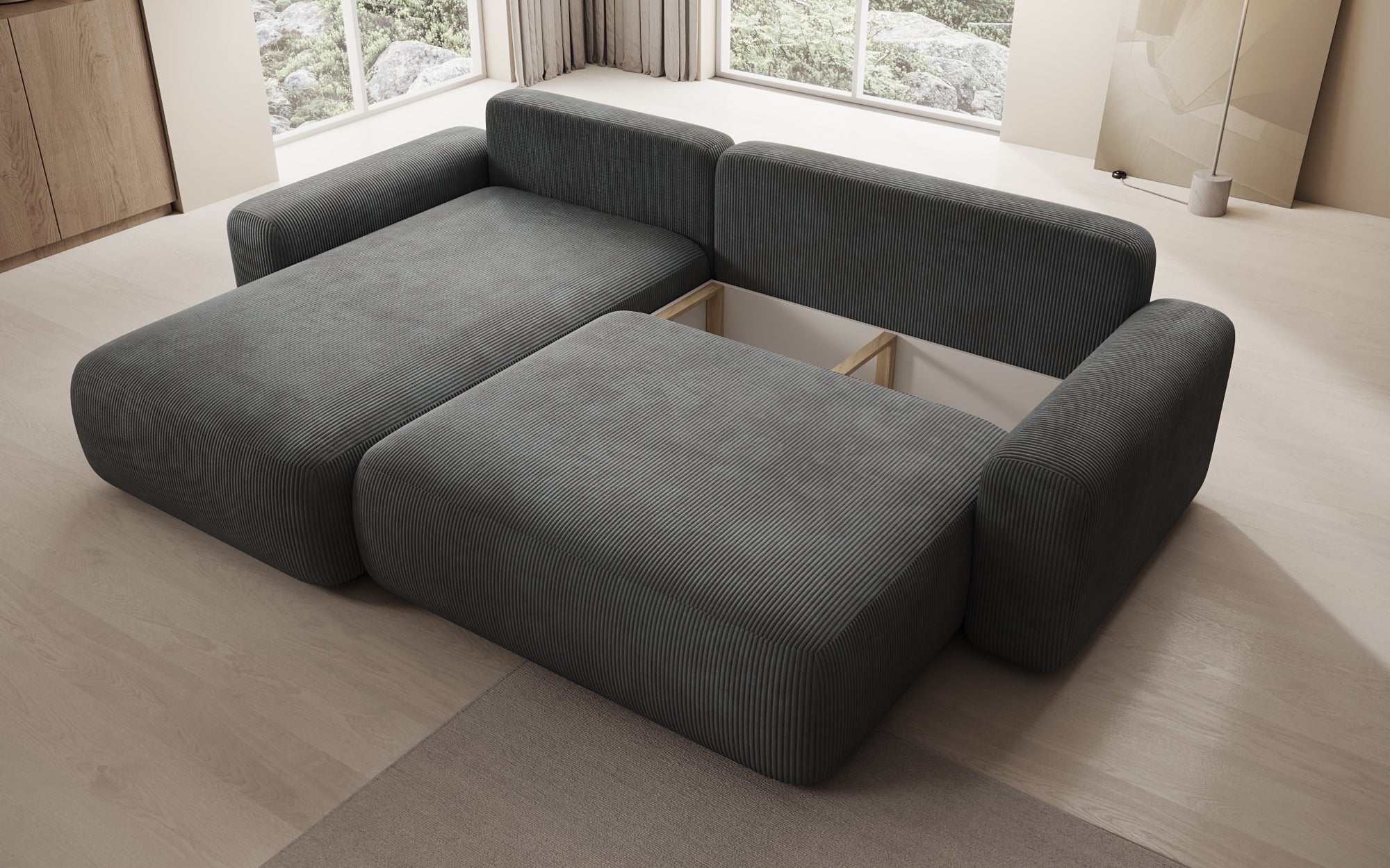 Canapé design Lola avec fonction couchage et fonction pliante en Côtelé