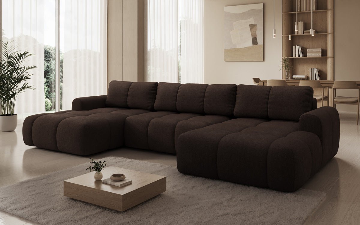 Designer Sofa Analfi U mit Schlaf- und Klappfunktion in Bouclé