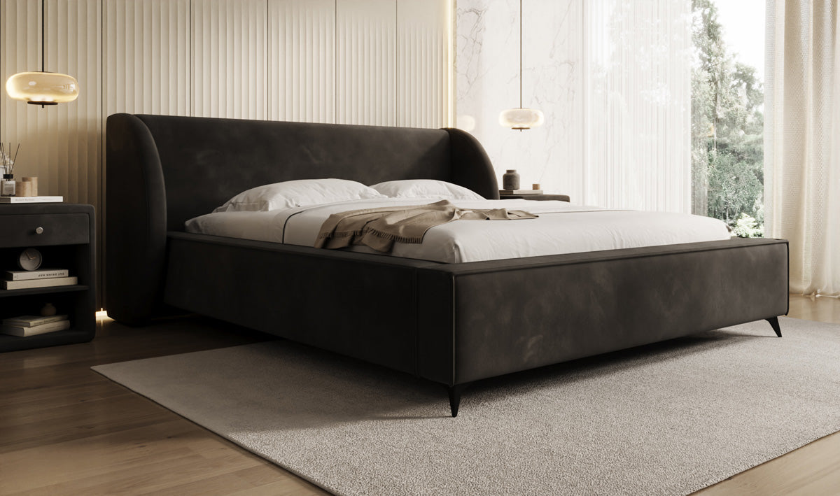 Designer Polsterbett Freya in Samt mit Stauraum