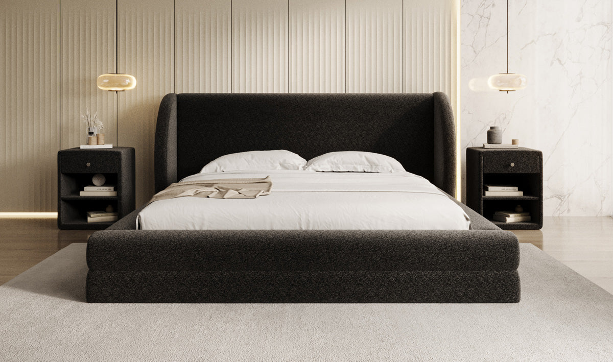 Designer Polsterbett Liv in Strukturstoff mit Stauraum