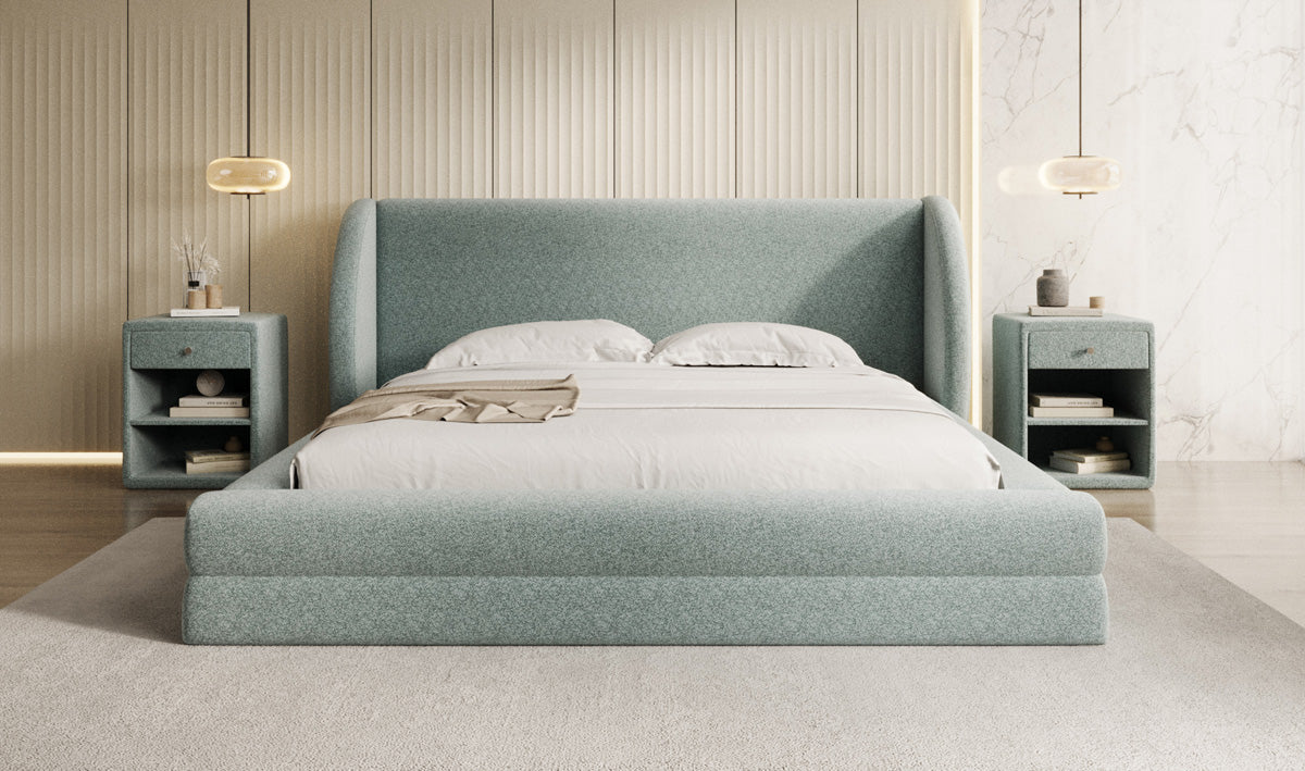Designer Polsterbett Liv in Strukturstoff mit Stauraum