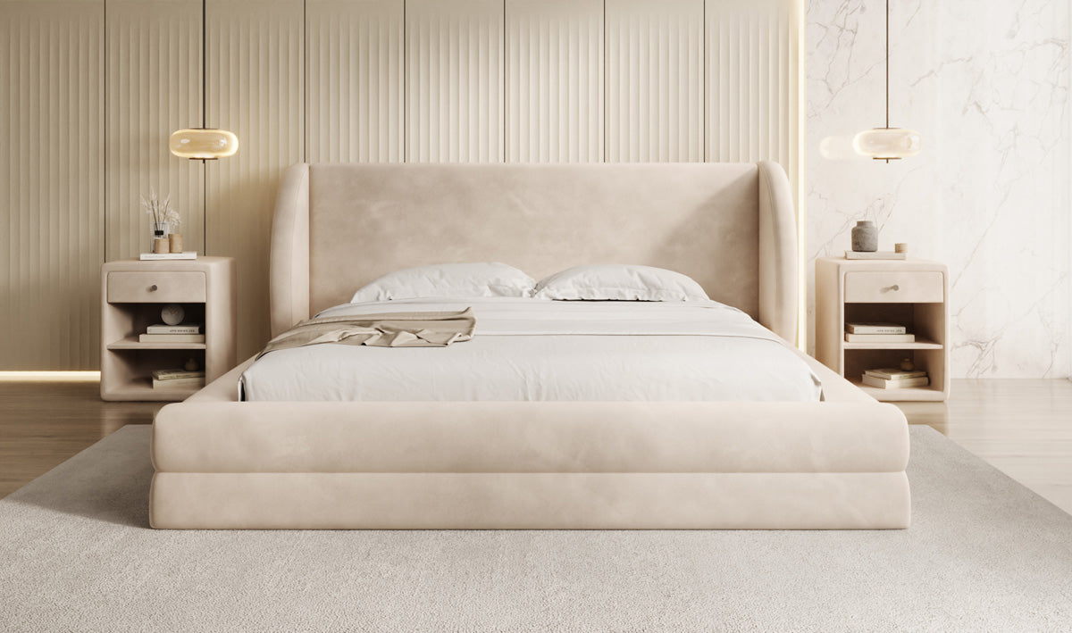 Designer gestoffeerd bed Liv in Fluweel met opbergruimte