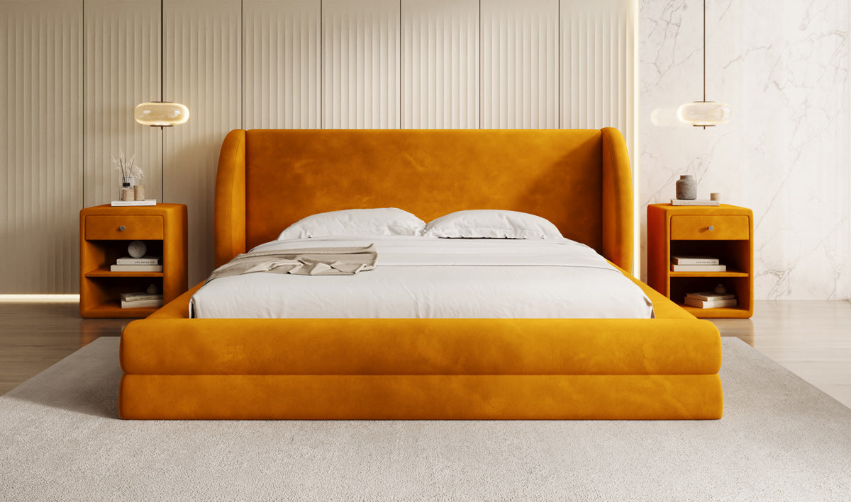 Designer gestoffeerd bed Liv in Fluweel met opbergruimte
