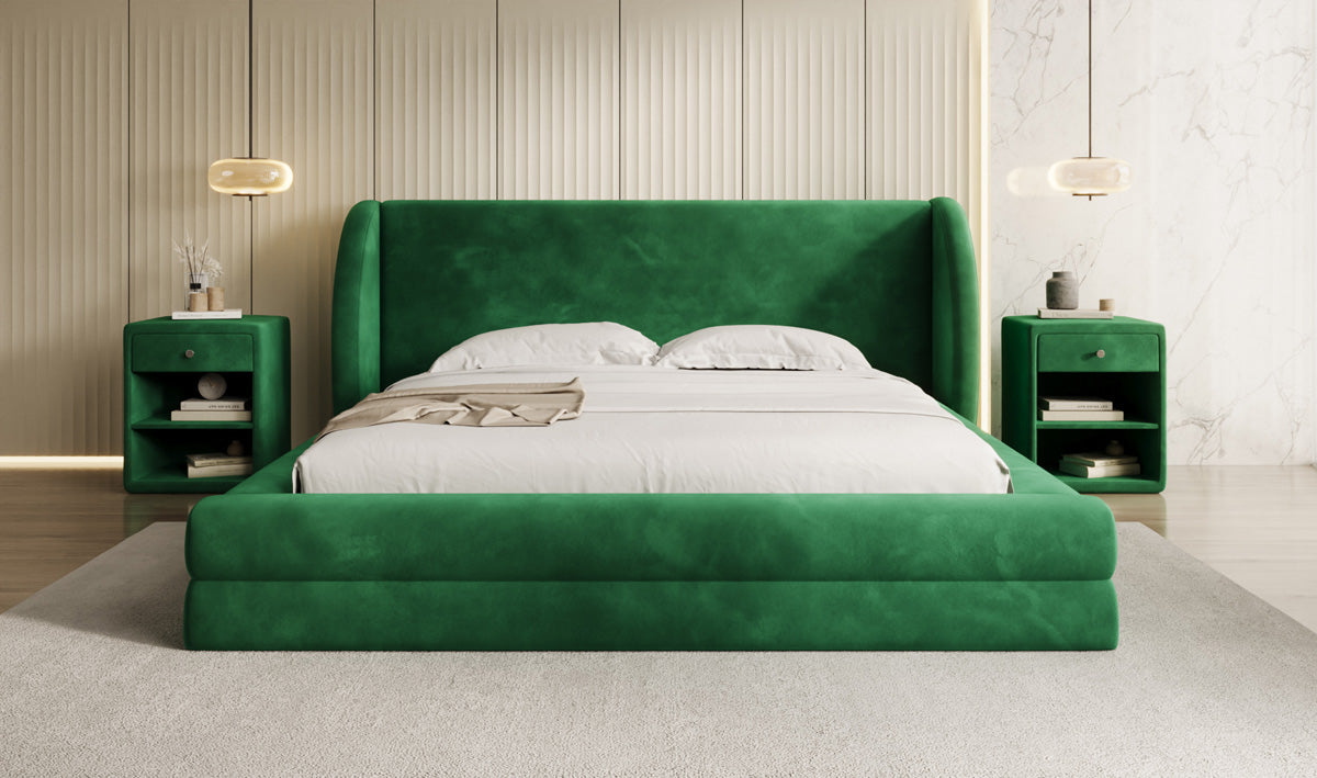 Designer gestoffeerd bed Liv in Fluweel met opbergruimte