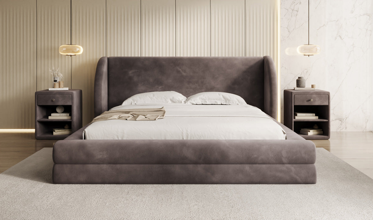 Designer gestoffeerd bed Liv in Fluweel met opbergruimte