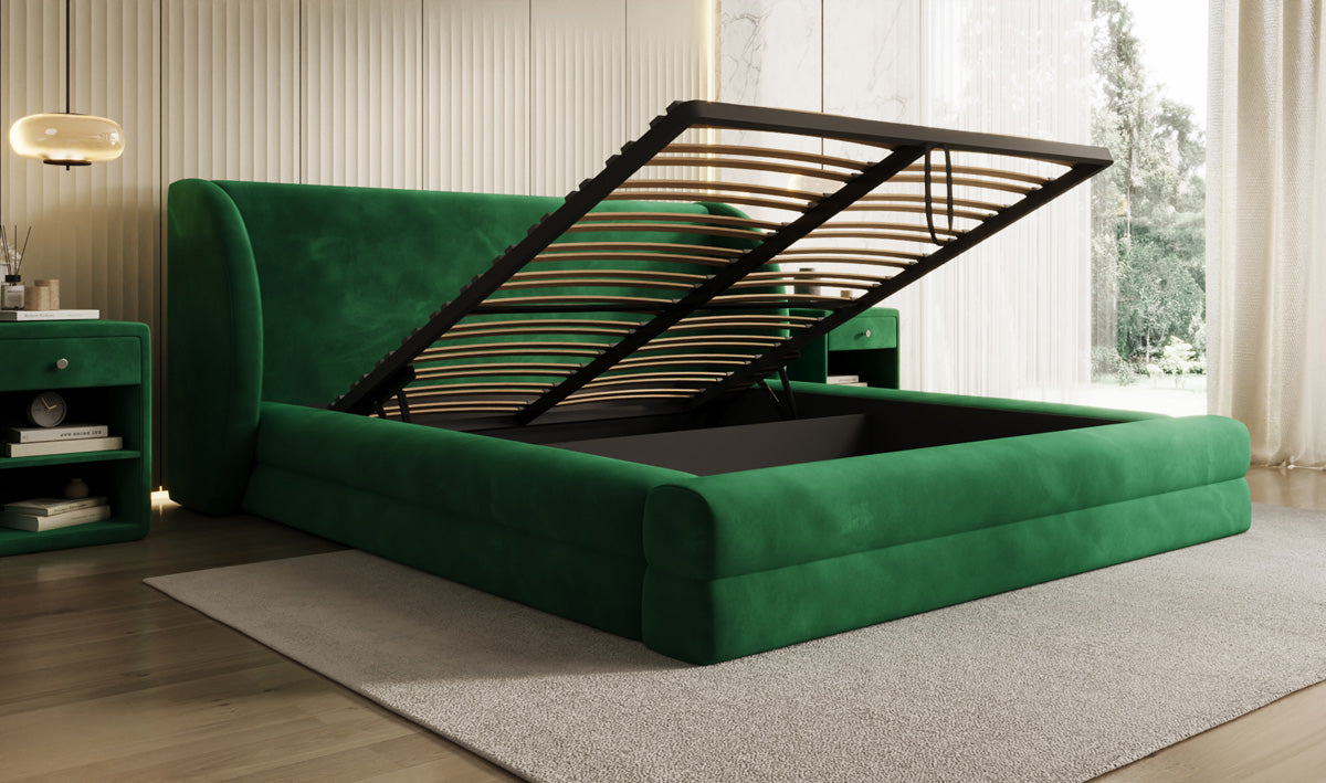 Designer gestoffeerd bed Liv in Fluweel met opbergruimte