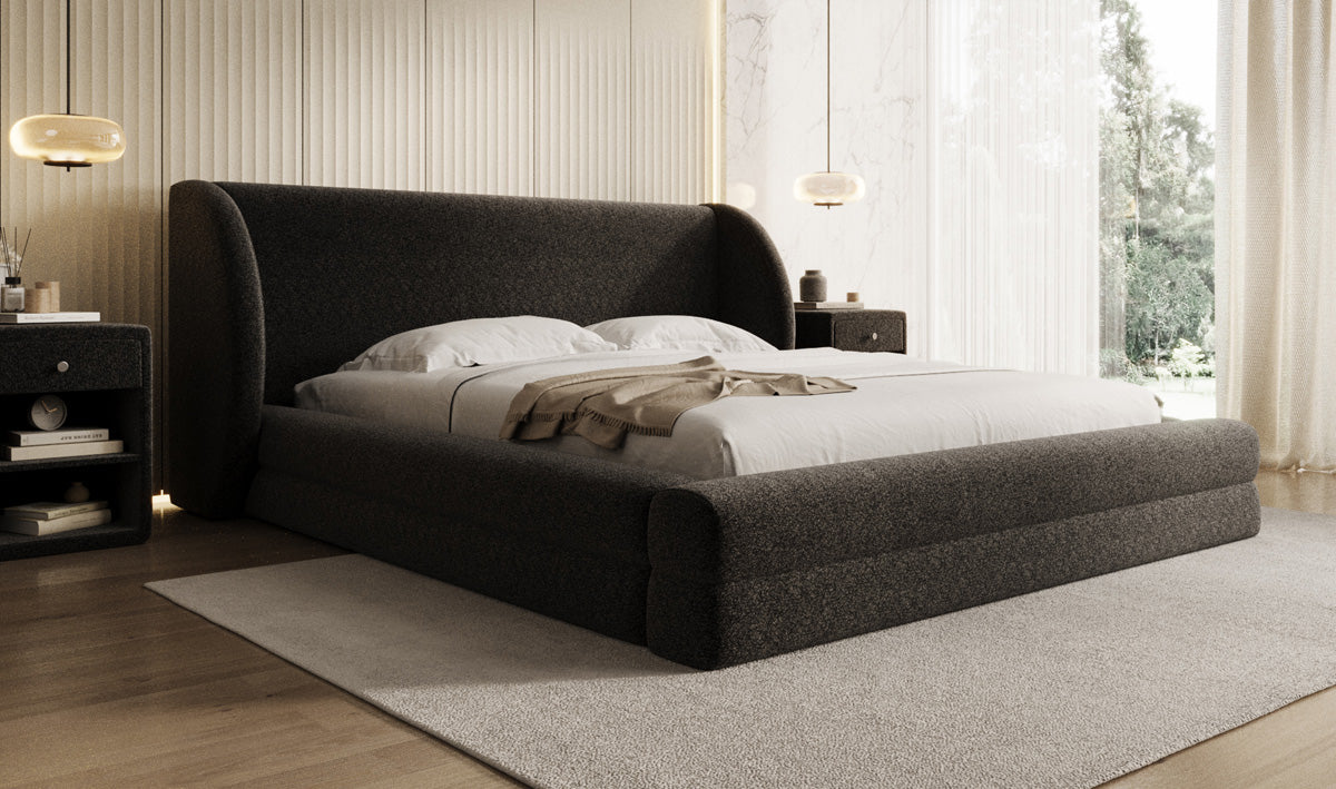 Designer Polsterbett Liv in Strukturstoff mit Stauraum