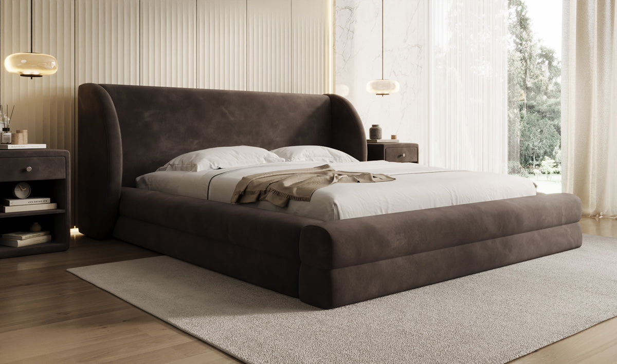 Designer gestoffeerd bed Liv in Fluweel met opbergruimte