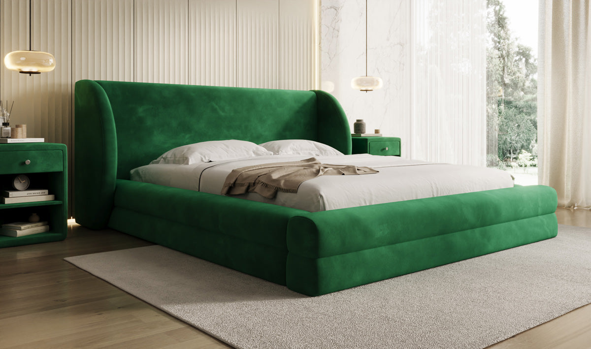 Designer gestoffeerd bed Liv in Fluweel met opbergruimte
