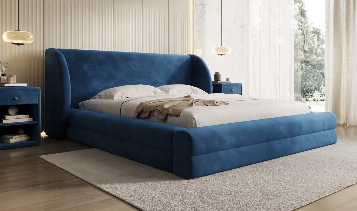Designer gestoffeerd bed Liv in Fluweel met opbergruimte