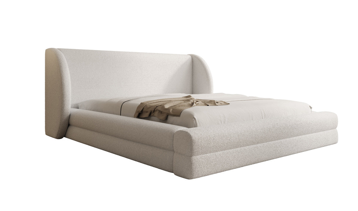 Design gestoffeerd bed Liv in Teddystof Bouclé met opbergruimte