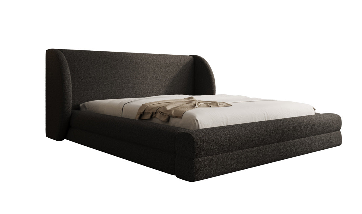 Design gestoffeerd bed Liv in Teddystof Bouclé met opbergruimte